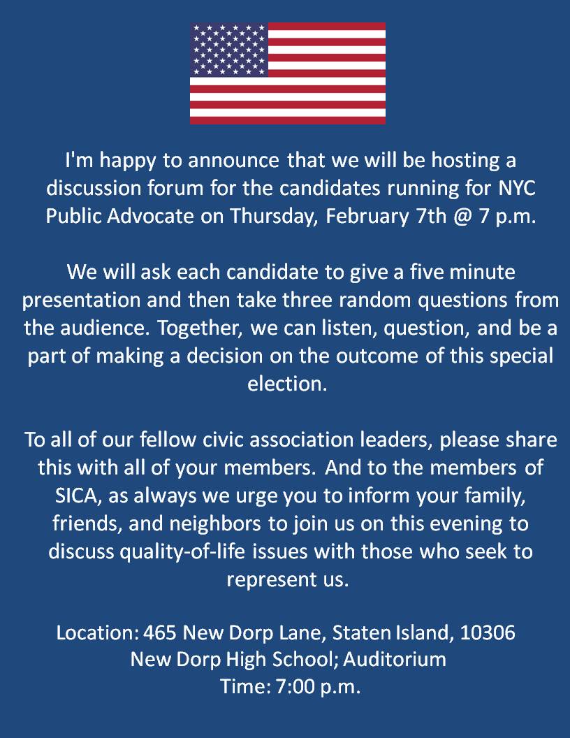 SICA February NYC Advocate Meeting Flyer